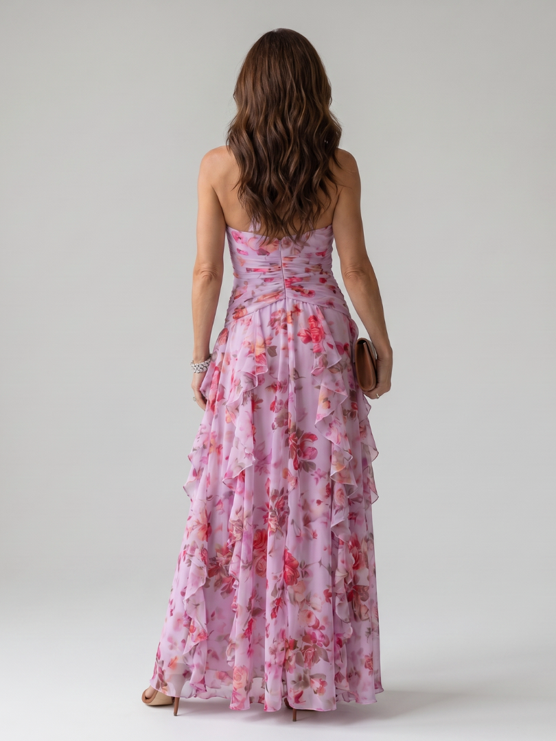 Nori Halter Neck Ruched Bodice Floral Maxi Dress