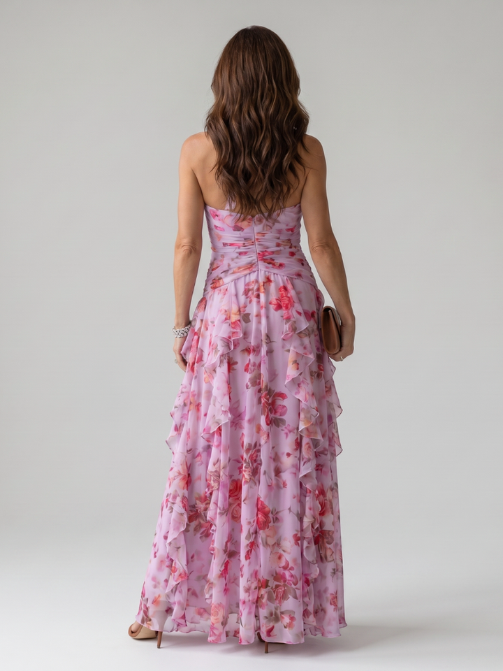 Nori Halter Neck Ruched Bodice Floral Maxi Dress