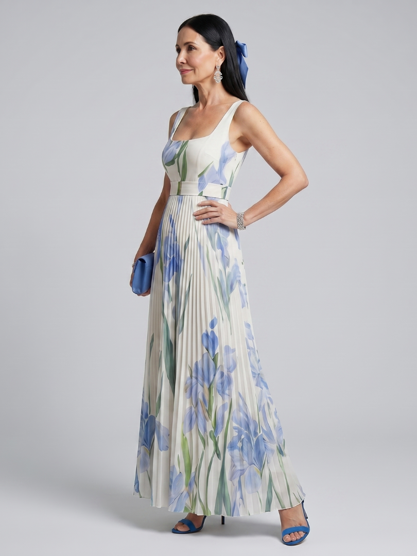 Ophelia Sleeveless Square Neck Floral Print Midi Dress