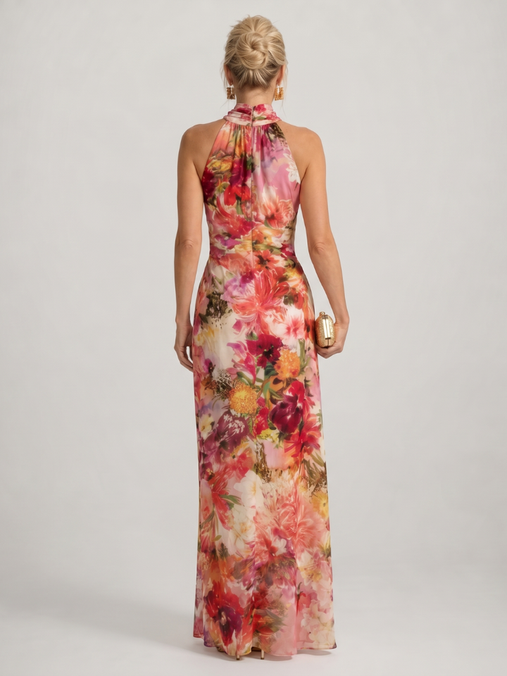 Elisabetta Halter Neck Floral Print Maxi Dress