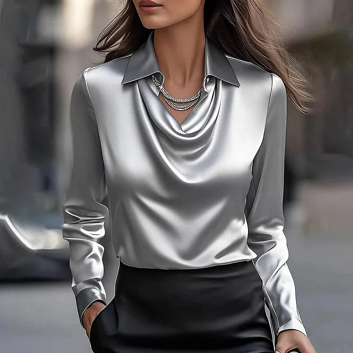 Shannon | Elegant Shiny Blouse with V-Neck