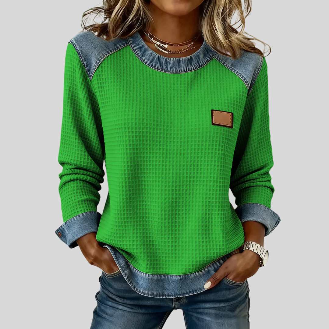 Delancine | Patchwork Design Waffle Sweatshirt