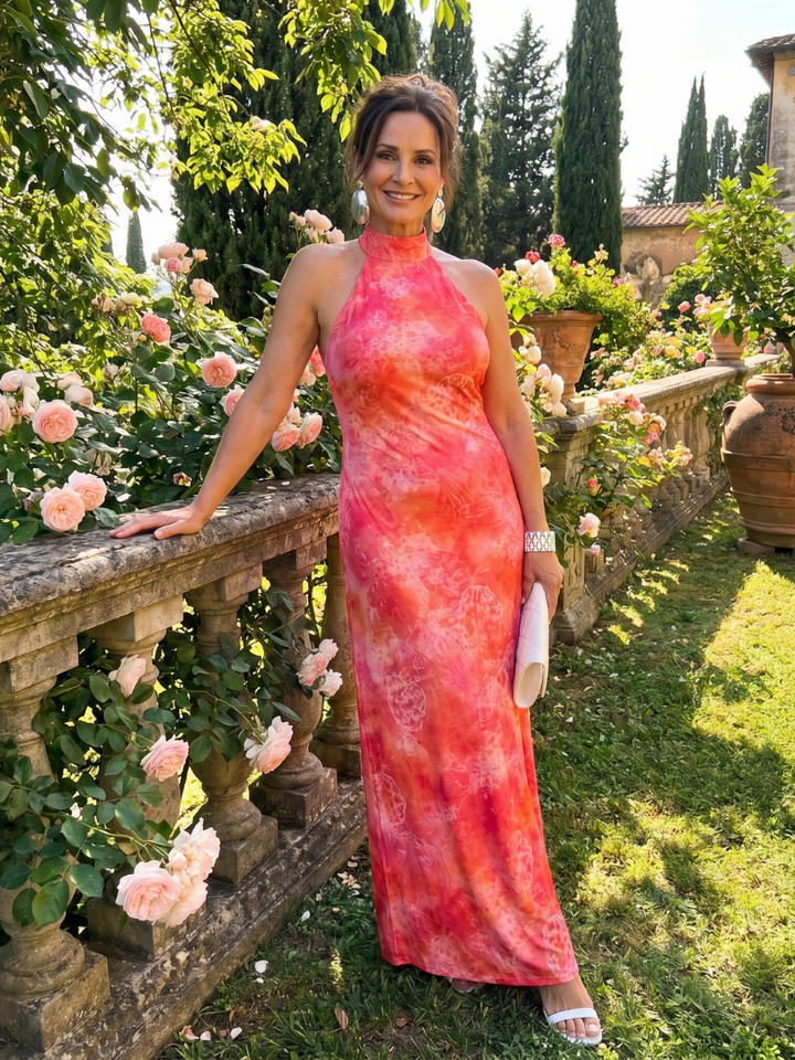 Coraline Halter Neck Printed Pattern Maxi Dress