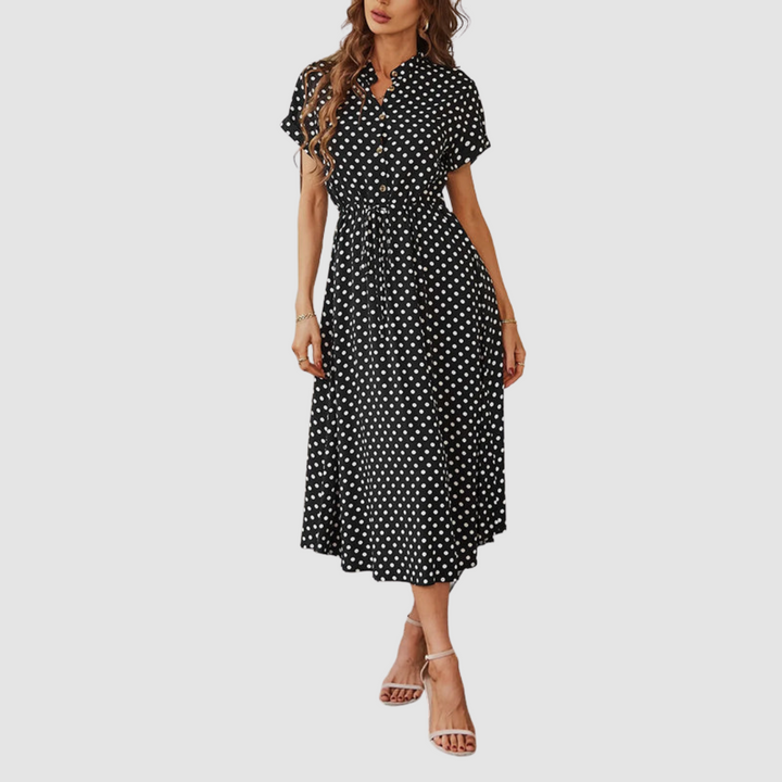Kristen Elegant Polka Dot Midi Dress