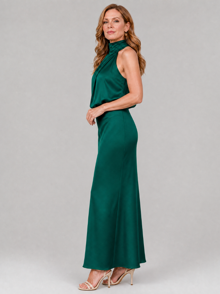 Nopal Sleeveless Draped Neck Midi Dress