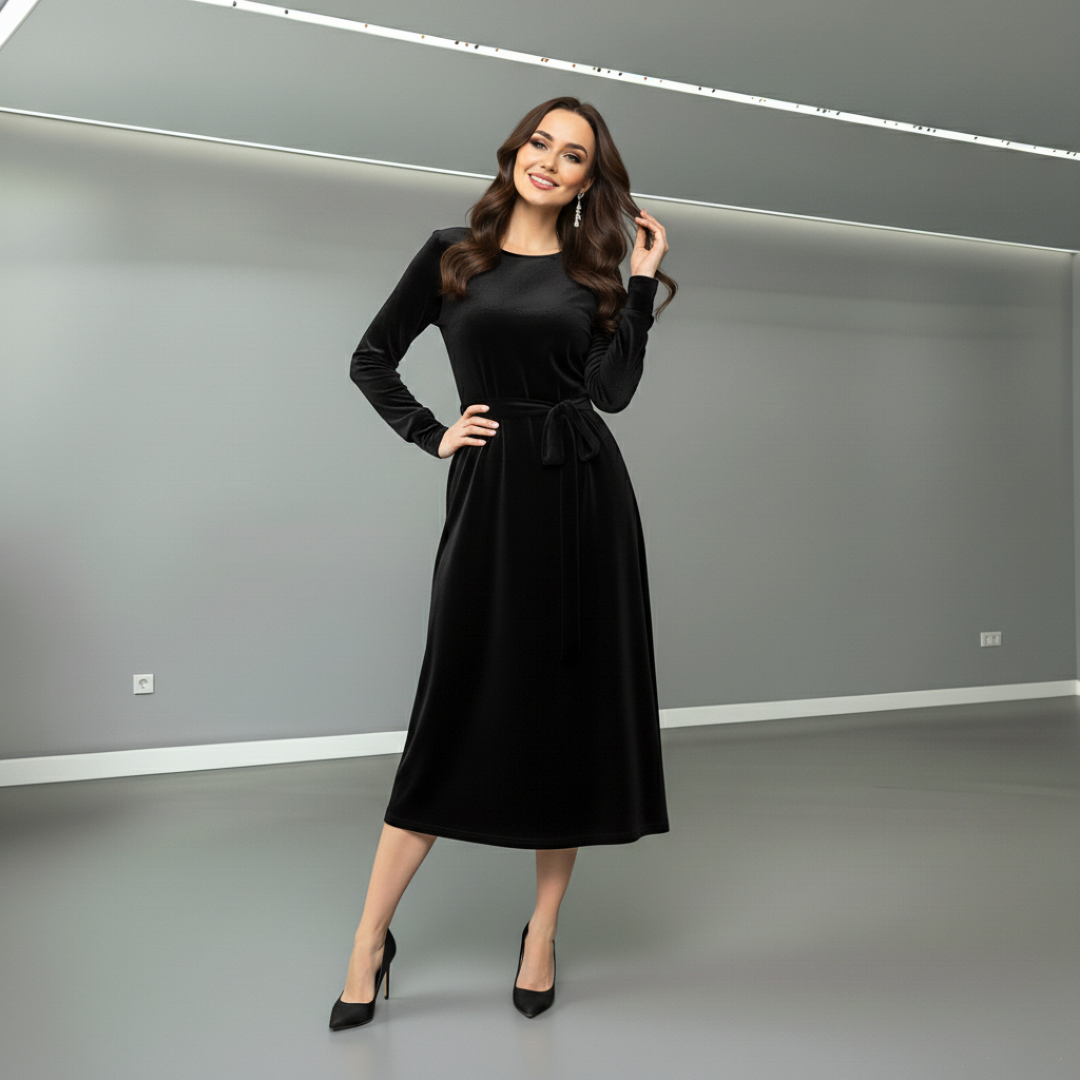 Natalia Elegant Suede Midi Dress