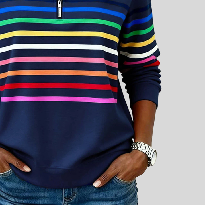 Prismette | Colorful Striped Quarter-Zip Sweatshirt
