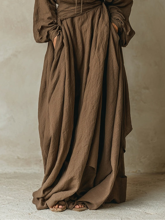 Brown hooded loose maxi dress