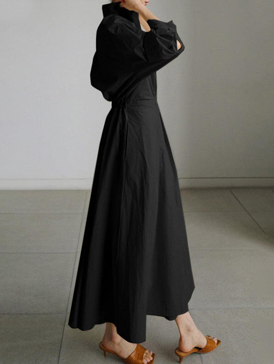 Elsie Elegant Button Lapel Midi Dress