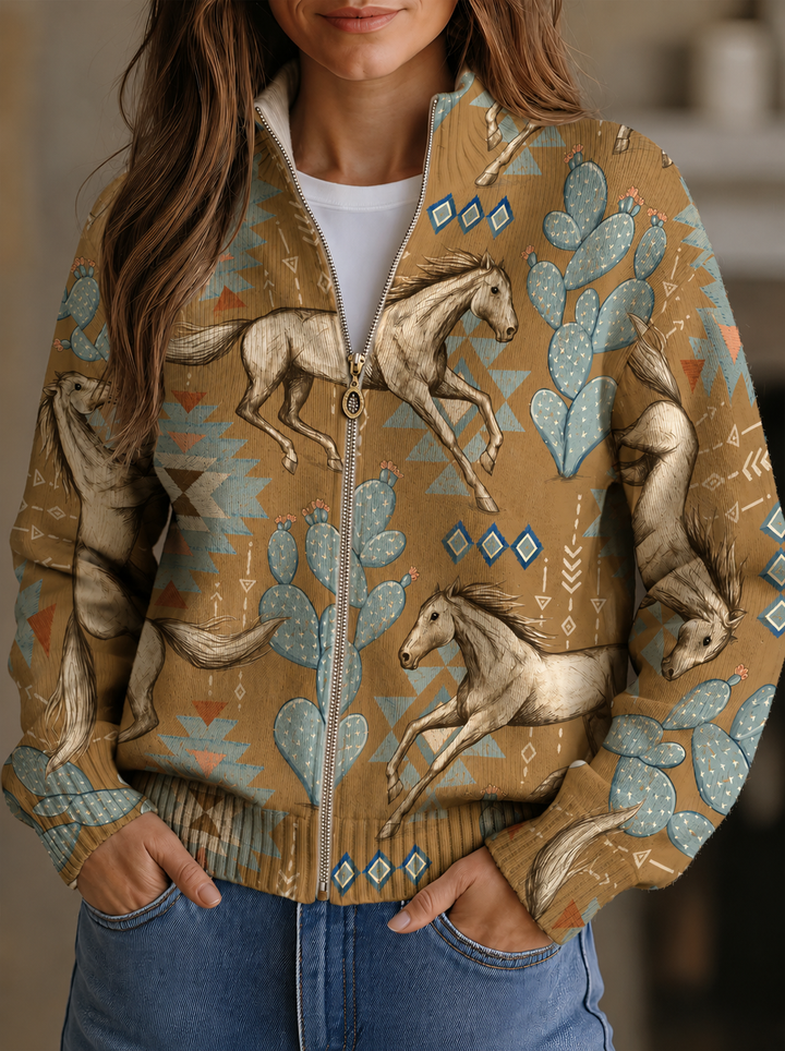 Perpetua | Desert Horse and Cactus Zip Cardigan
