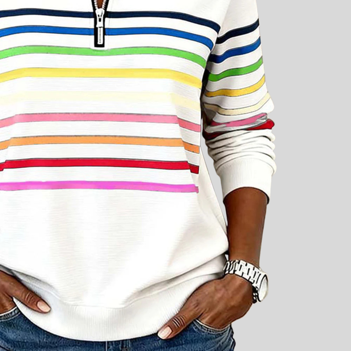 Prismette | Colorful Striped Quarter-Zip Sweatshirt