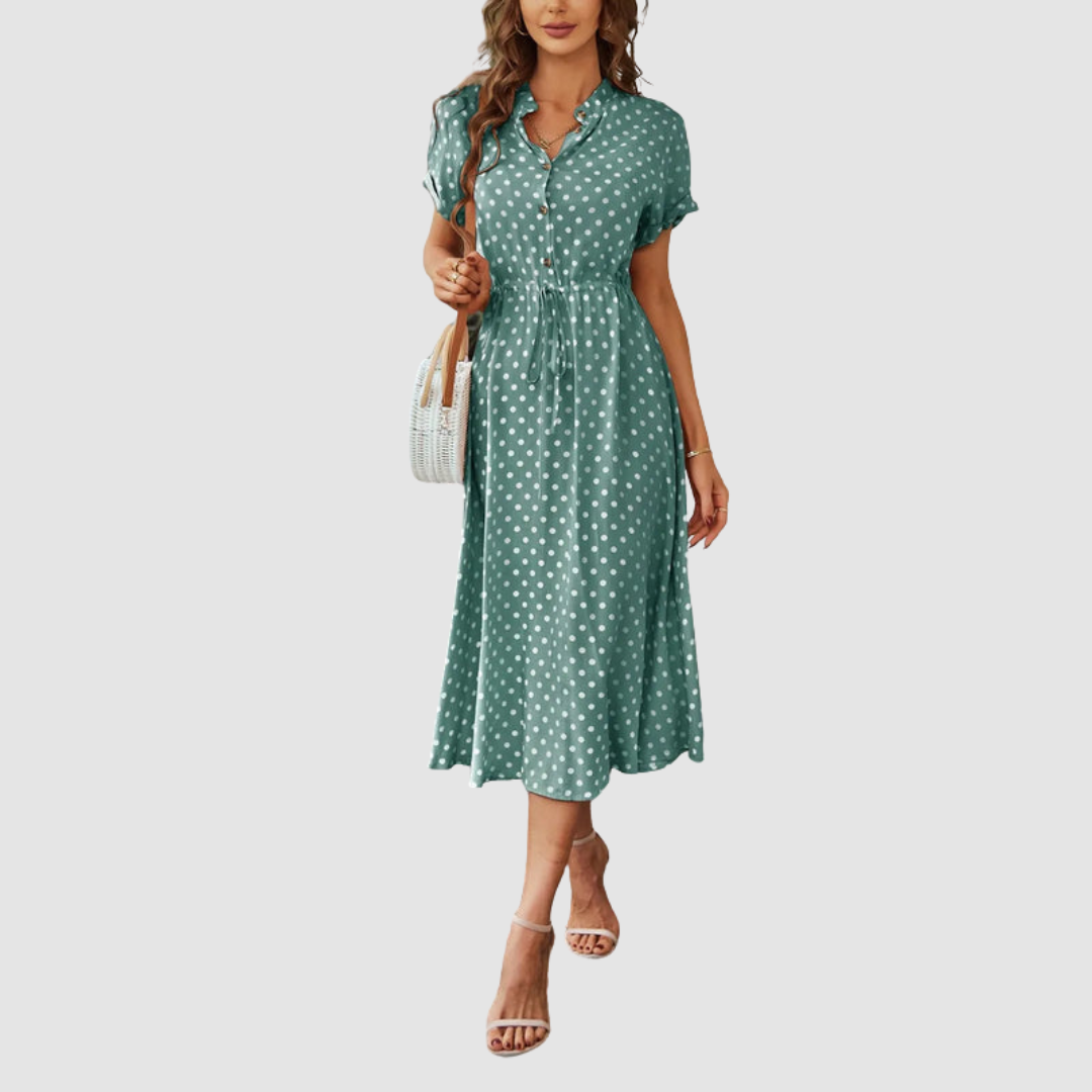 Kristen Elegant Polka Dot Midi Dress