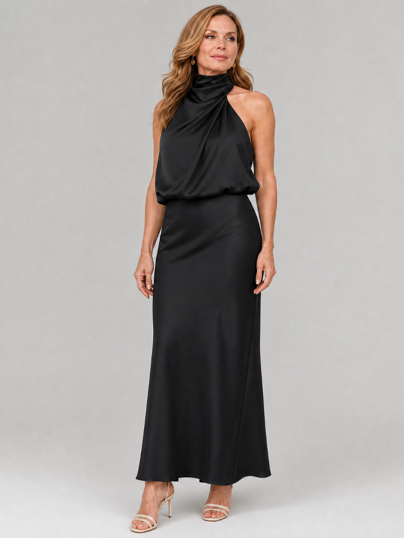 Nopal Sleeveless Draped Neck Midi Dress