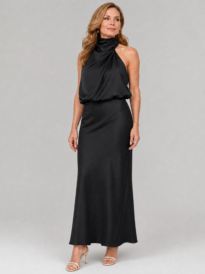 Nopal Sleeveless Draped Neck Midi Dress