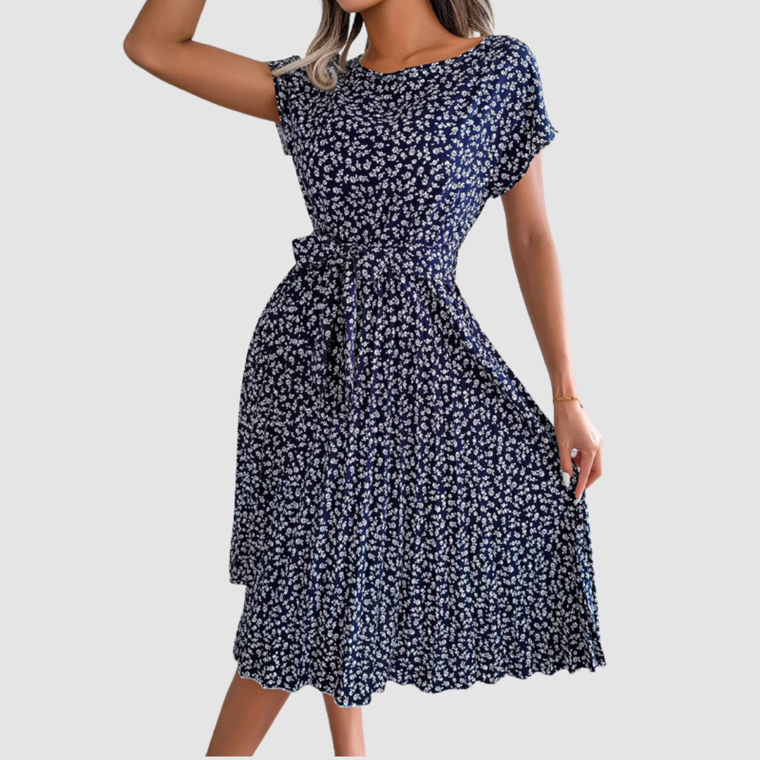 Lina Short Sleeve Floral A-Line Dress