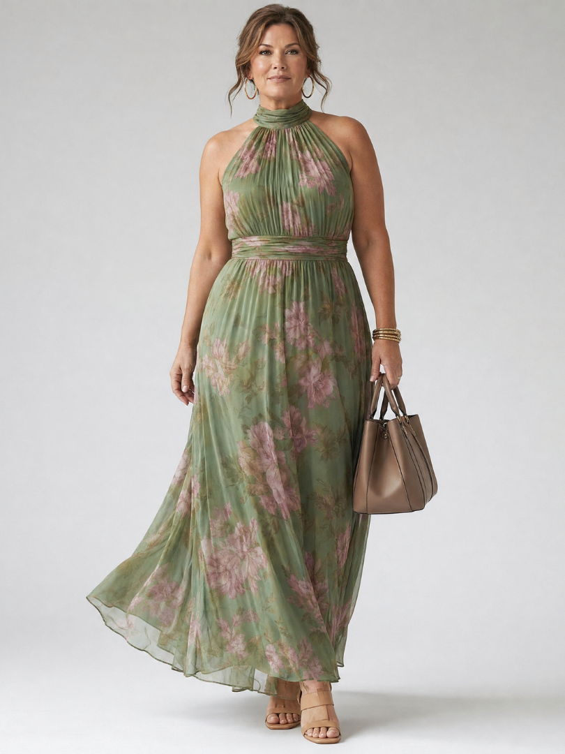 Mirelle Gathered Halter Midi Dress