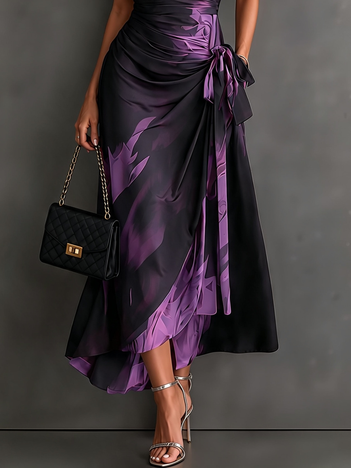 Elisa | Midi Wrap Dress in Abstract Print, Purple