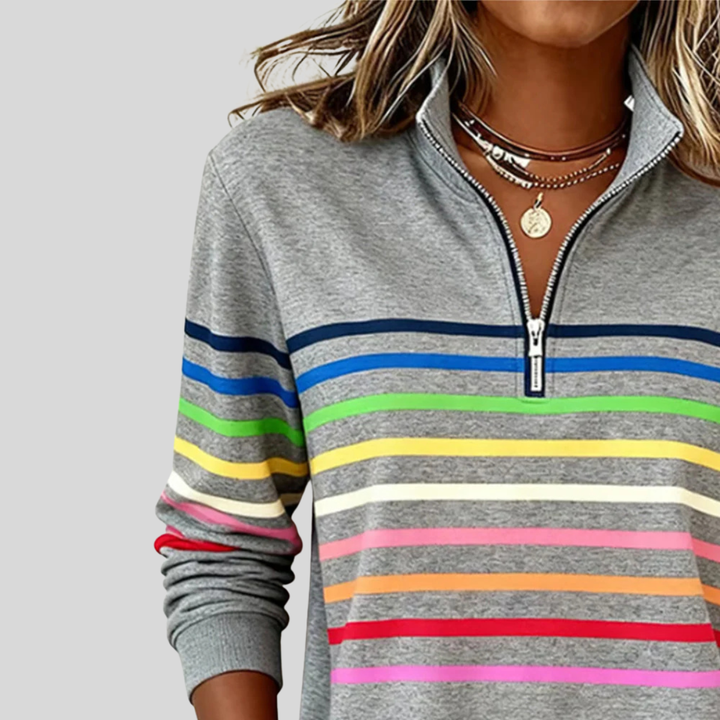 Prismette | Colorful Striped Quarter-Zip Sweatshirt