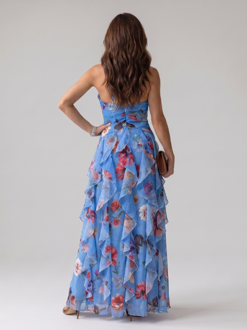 Nori Halter Neck Ruched Bodice Floral Maxi Dress