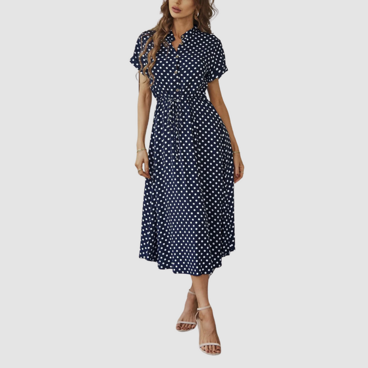 Kristen Elegant Polka Dot Midi Dress