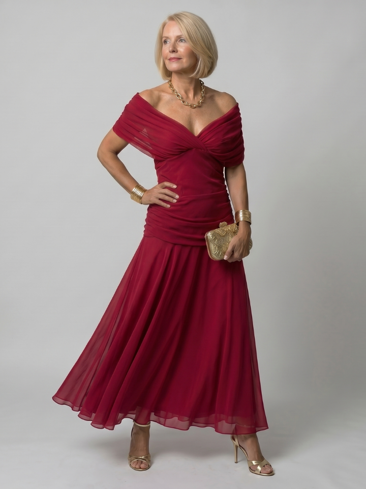 Calen Off Shoulder Flow Midi Dress