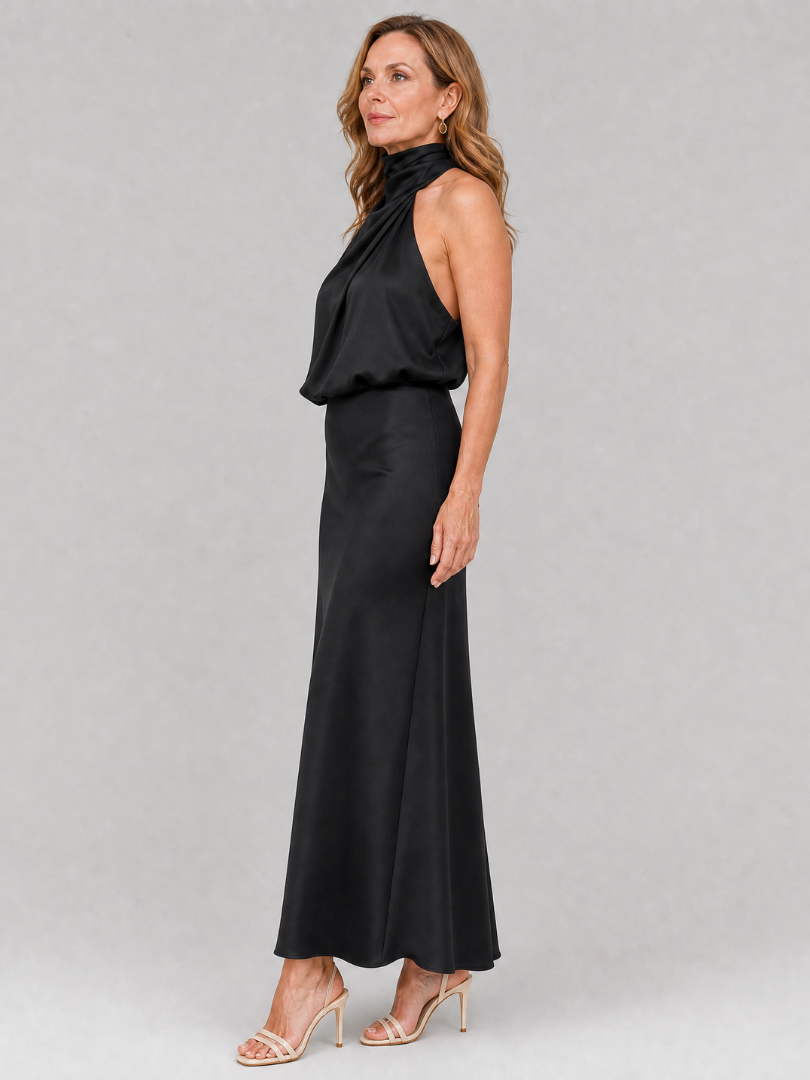 Nopal Sleeveless Draped Neck Midi Dress