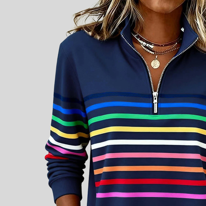 Prismette | Colorful Striped Quarter-Zip Sweatshirt