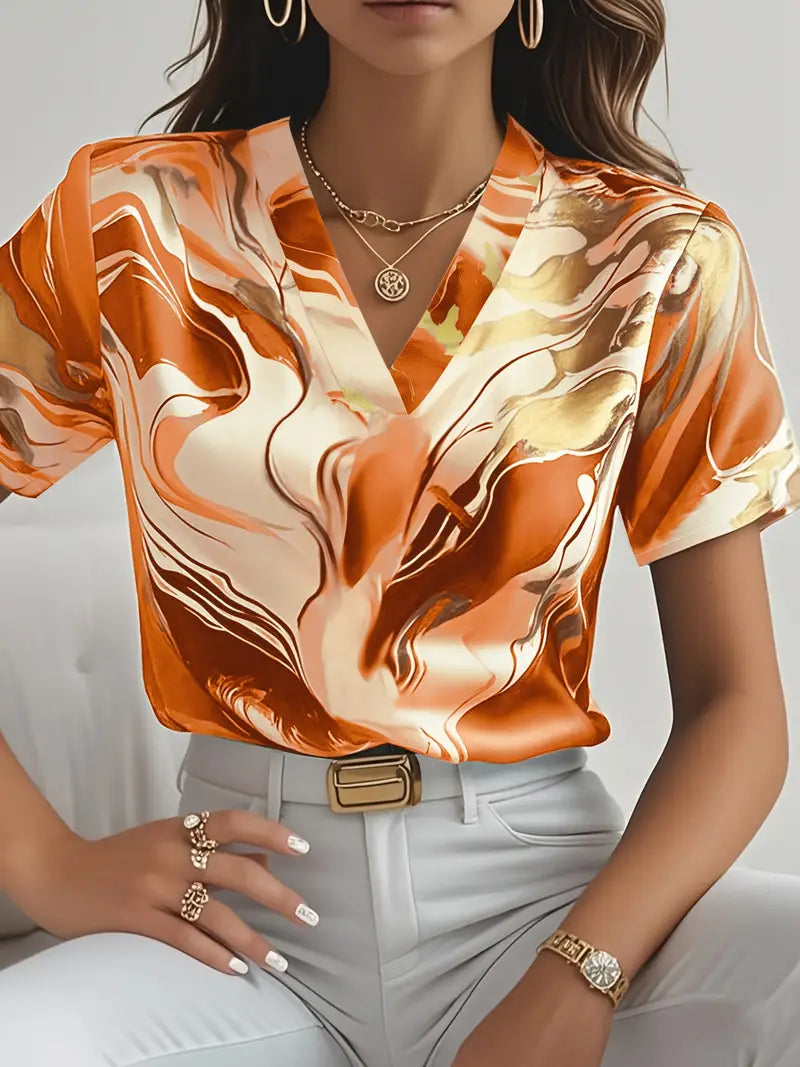 Mildred Marble Print Short Sleeve Shirt