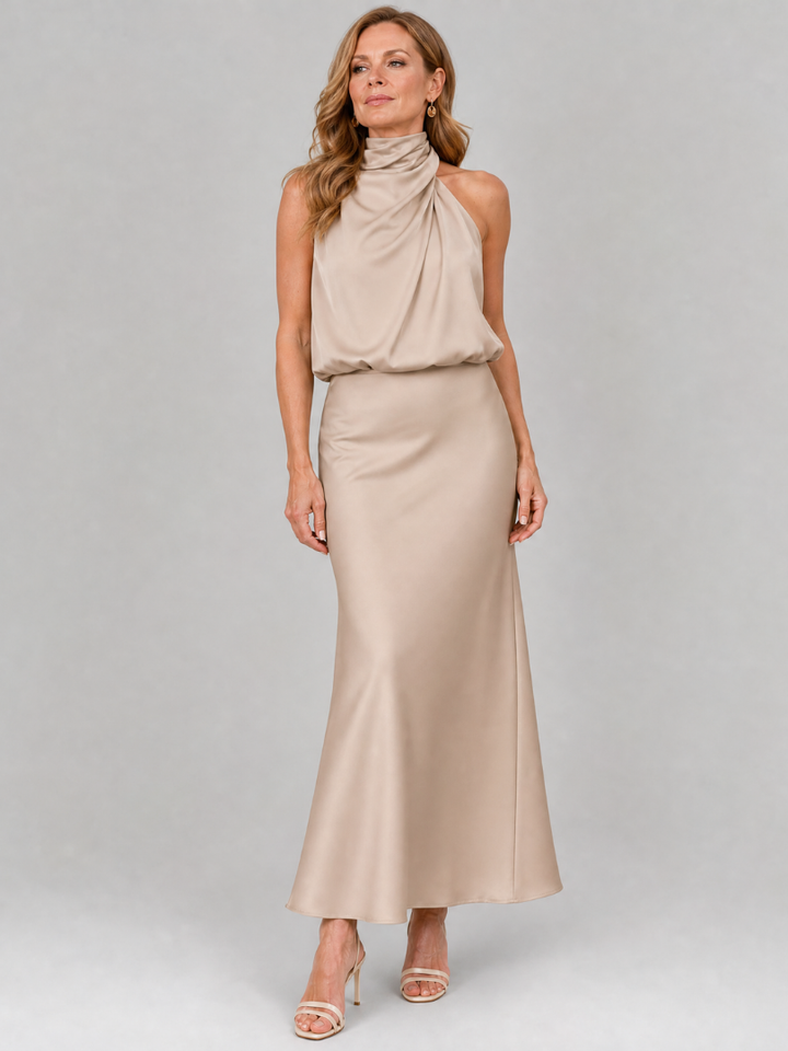 Nopal Sleeveless Draped Neck Midi Dress
