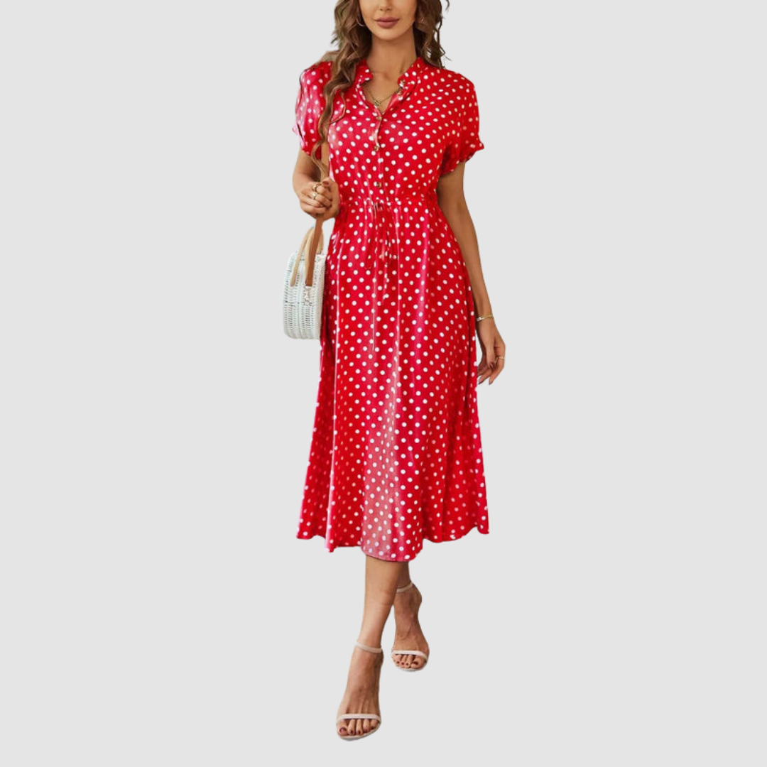 Kristen Elegant Polka Dot Midi Dress