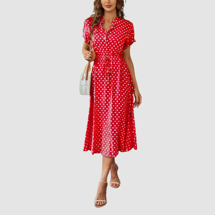 Kristen Elegant Polka Dot Midi Dress