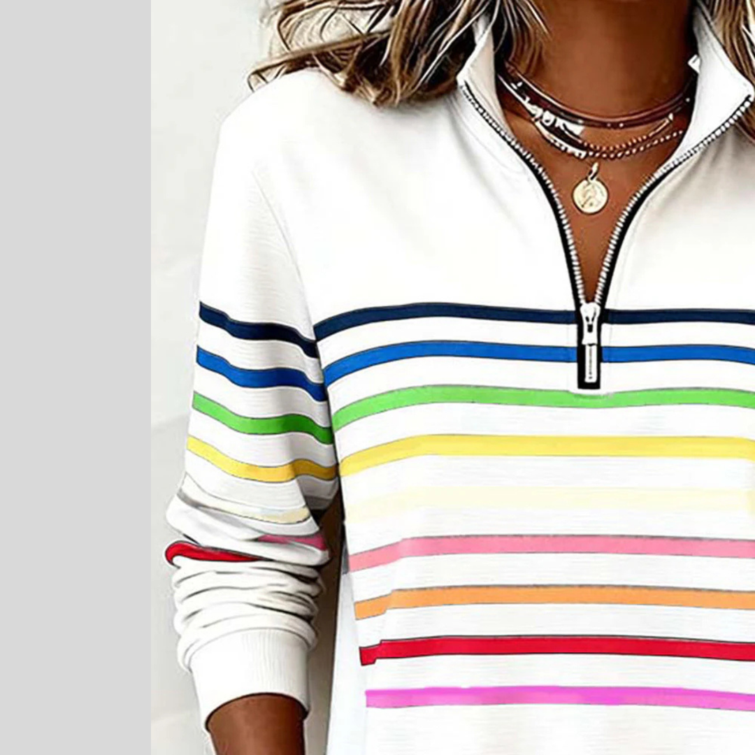 Prismette | Colorful Striped Quarter-Zip Sweatshirt