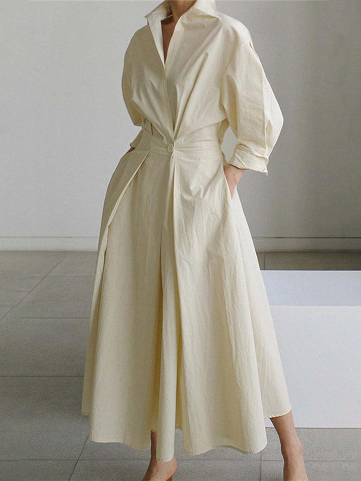 Elsie Elegant Button Lapel Midi Dress