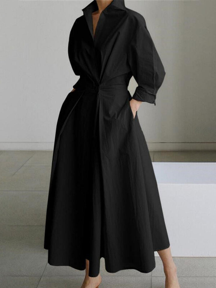 Elsie Elegant Button Lapel Midi Dress