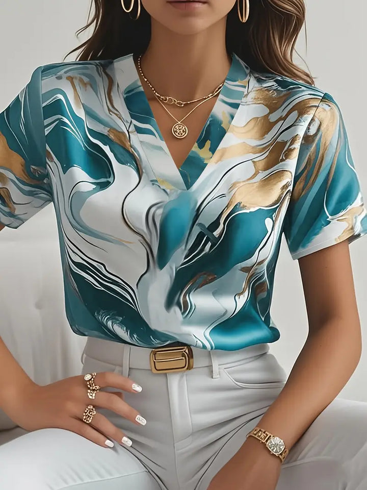 Mildred Marble Print Short Sleeve Shirt