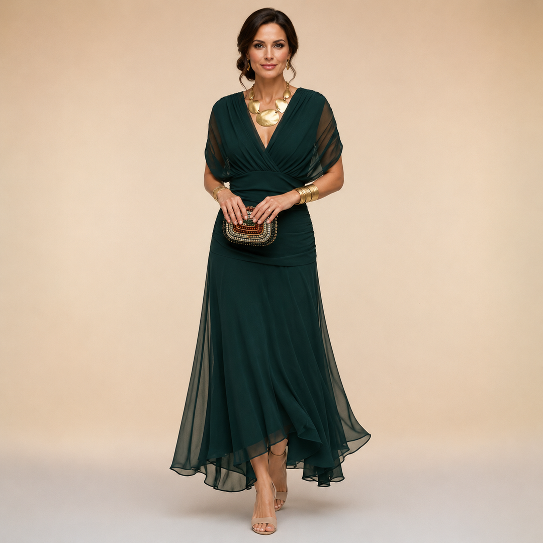 Emma | Draped V-Neck Evening Maxi Dress