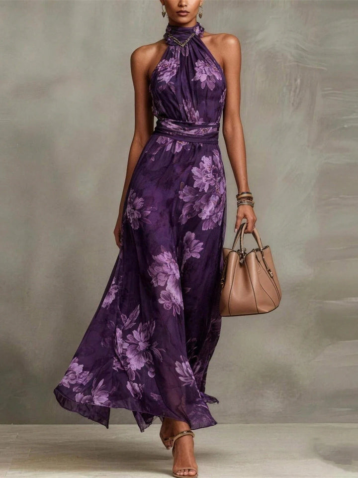 Adèle | Floral Chiffon Halter Maxi Dress