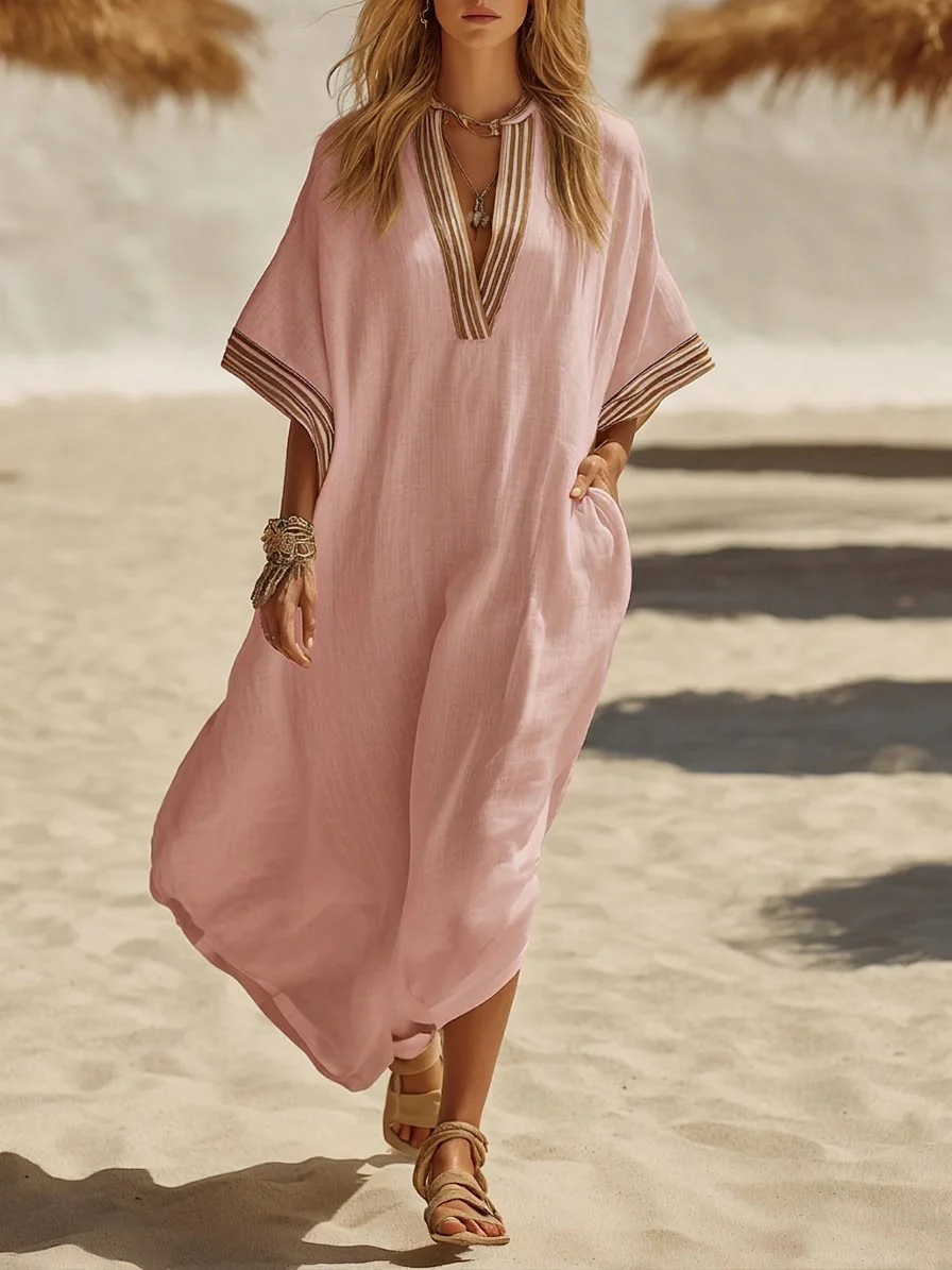 Winifred Braid Trim Kaftan Dress