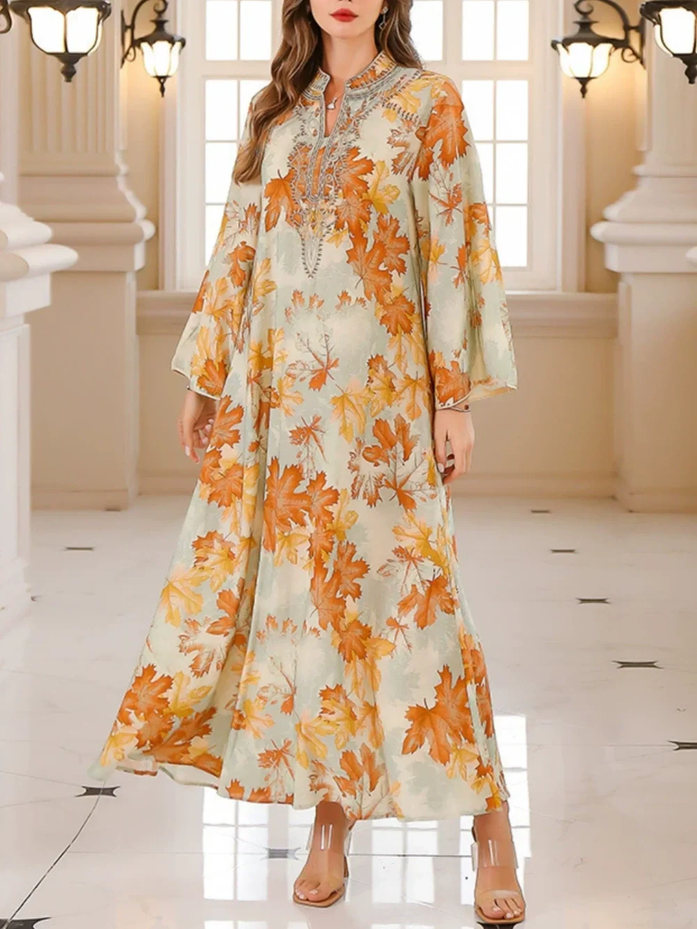Paloma Maple Leaf Print Maxi Dress