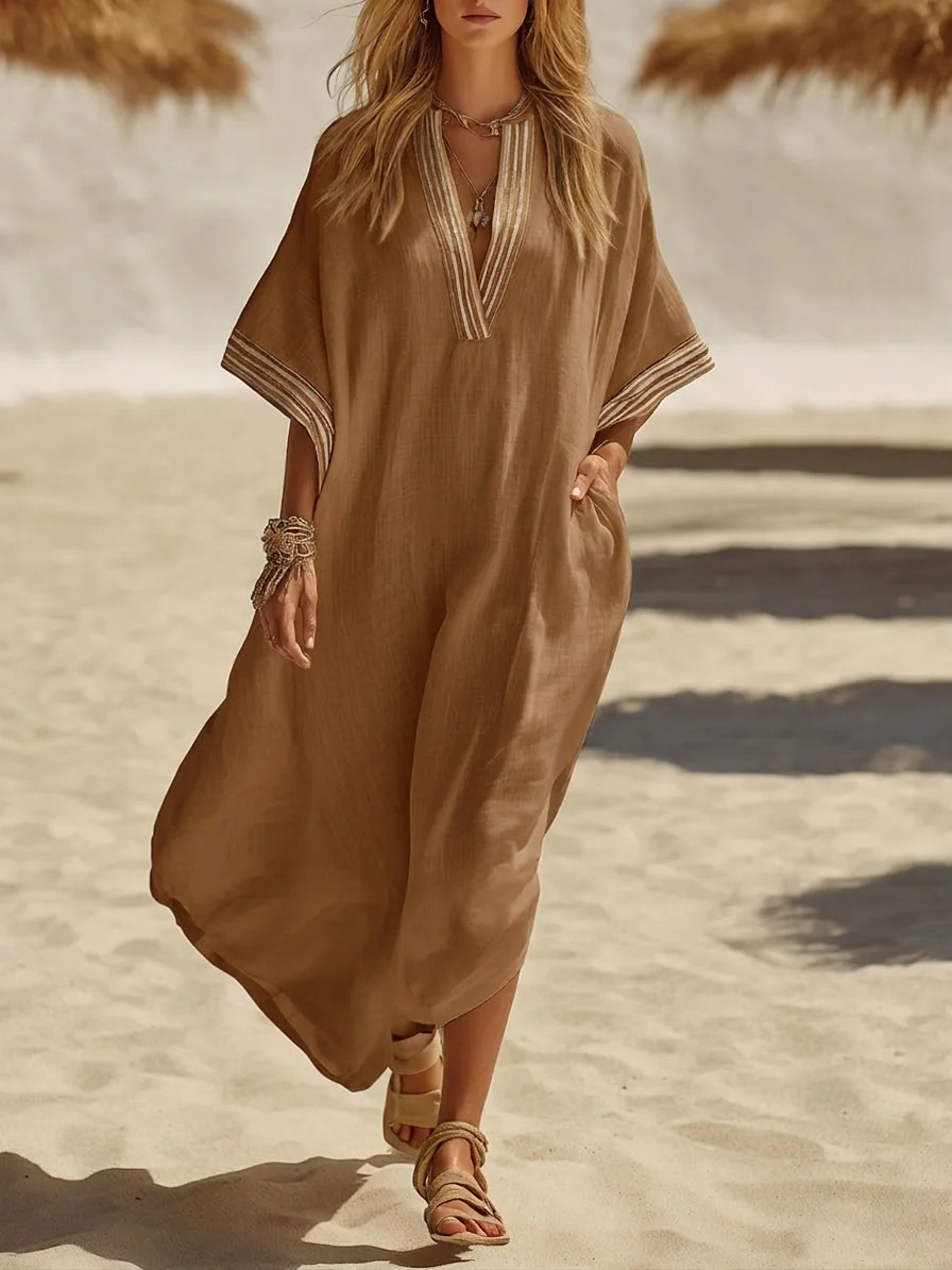 Winifred Braid Trim Kaftan Dress