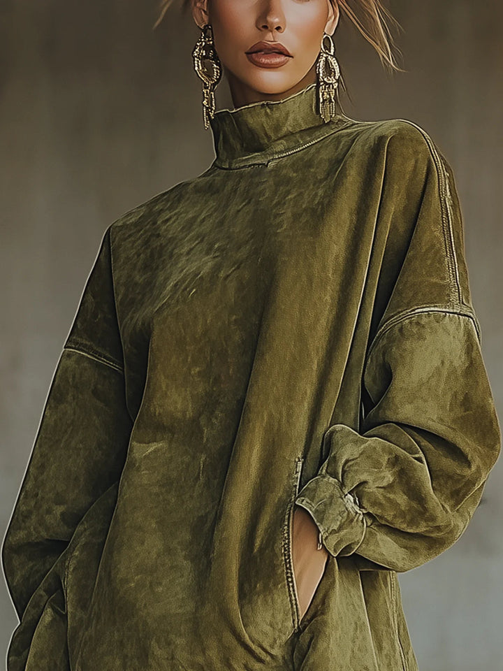 Gabriela | Suede Dress with High Neck and Fringe