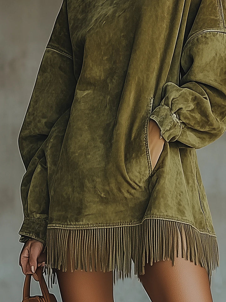 Gabriela | Suede Dress with High Neck and Fringe