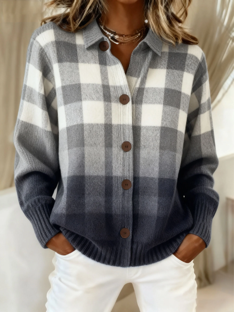 Marguerite | Ombre Plaid Button Cardigan