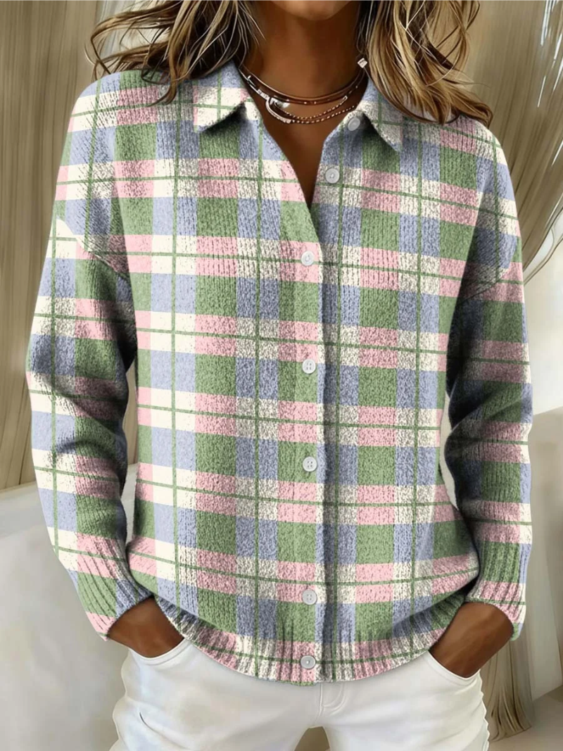 Tivanna | Pastel Plaid Button Cardigan