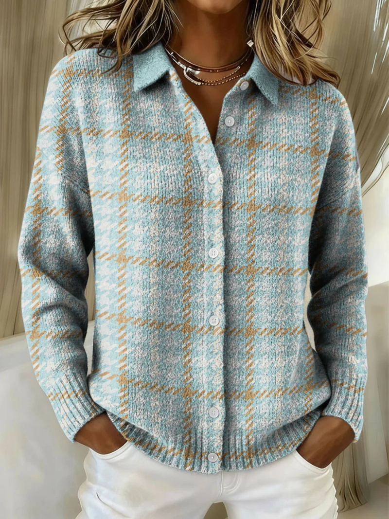 Kinsleigh | Sky Plaid Button Cardigan