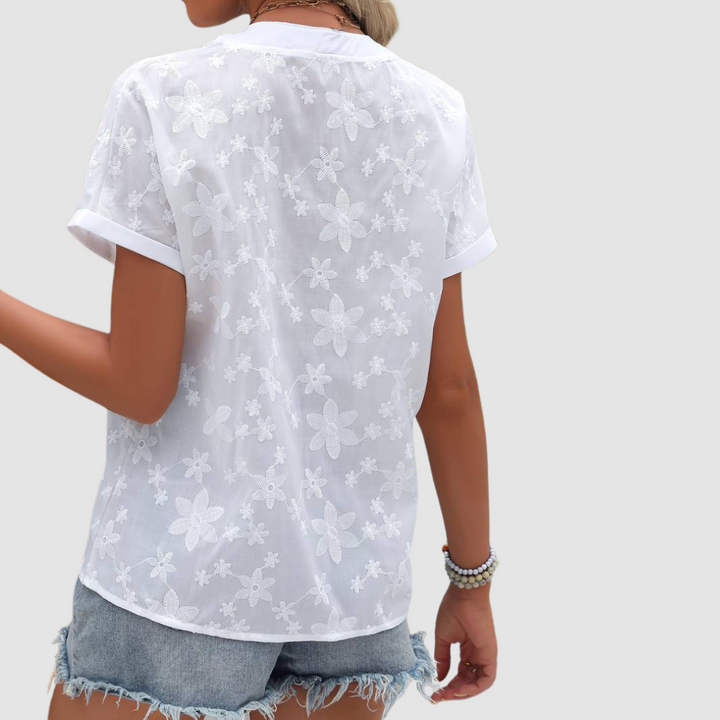 Natasha Floral Loose White Shirt
