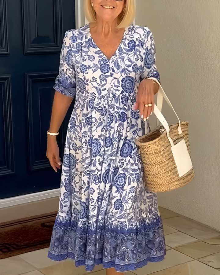 Penelope Elegant Floral V-Neck Dress