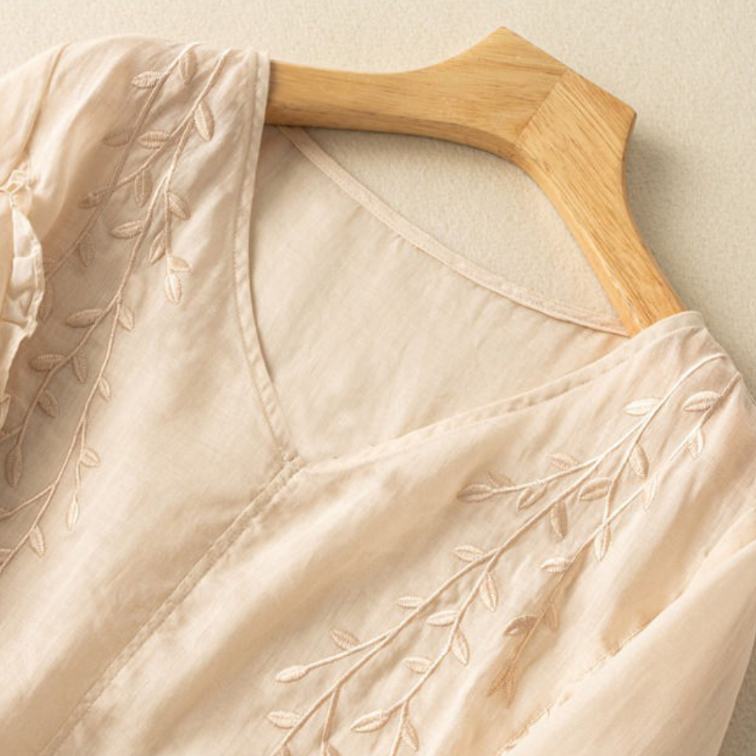 Margarita Loose Retro Cotton-Linen Top