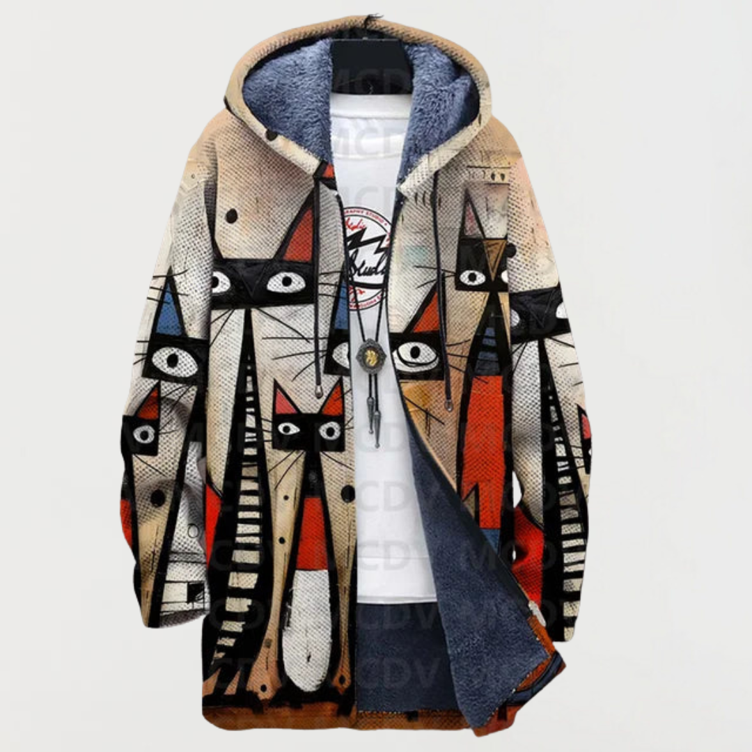 Cardigan with Abstract Cat Pattern