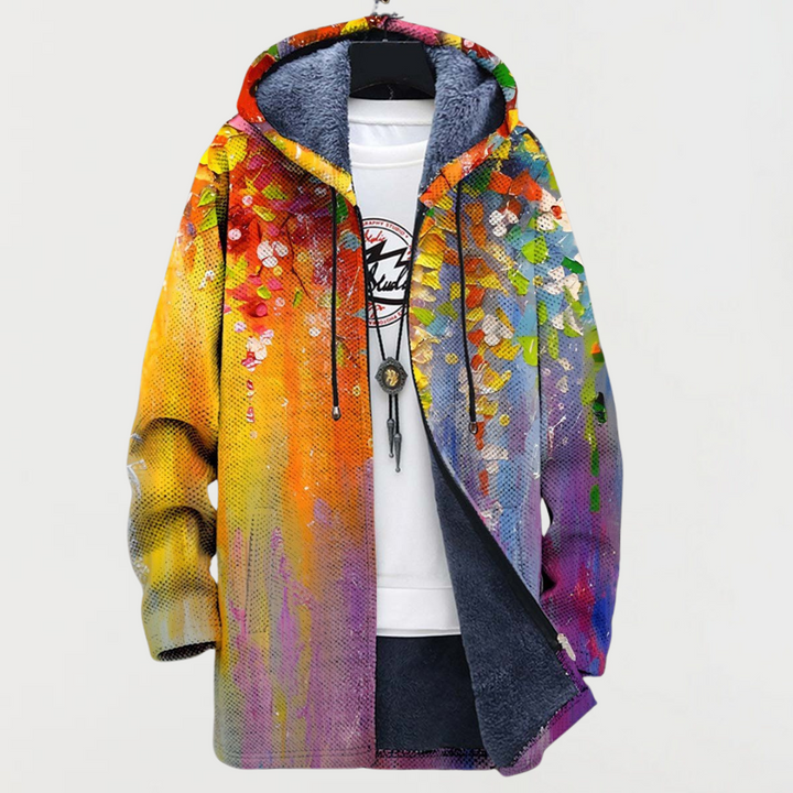 Cardigan with Abstract Art